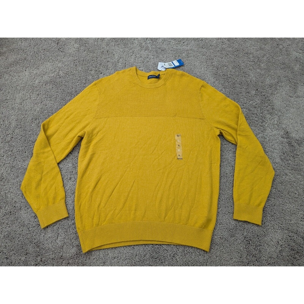 Nautica Sweater Mens Extra Large Pullover Ribbed Stretch‎ Knit Yellow